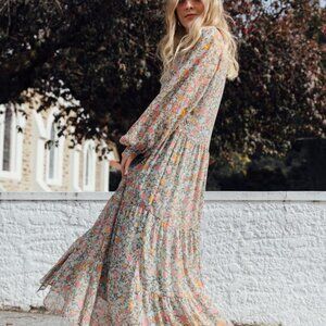 H&M Floral Print Boho Cottagecore Prairie Peasant Long Sleeve Maxi Dress
